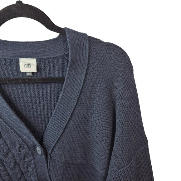 Cabi Sweater Womens L Blue Cotton Blend Textbook Cardigan V Neck Preppy Approxi - Picture 8 of 8